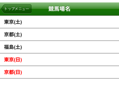 馬券を購入したい競馬場を選択